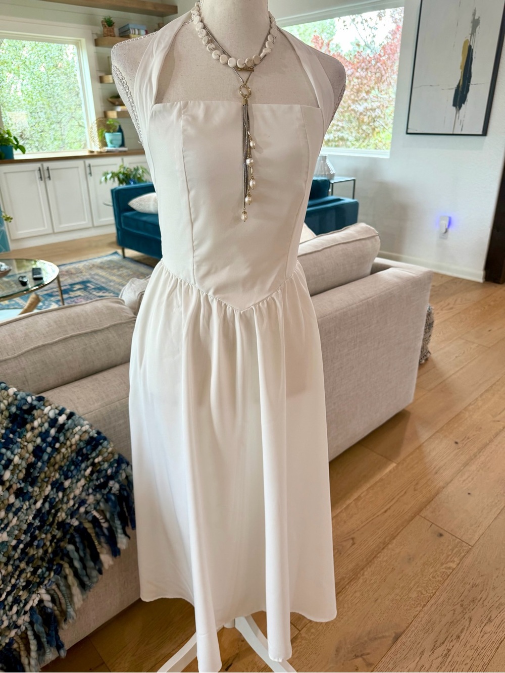 Classic White Halter Midi Dress - Timeless Women's Summer Style Small